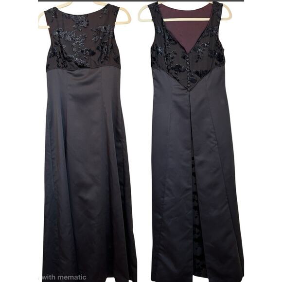 Michaelangelo Womens Size 8 Black Satin‎ Velvet Burnout Whimsigoth Event Dress - Picture 1 of 7